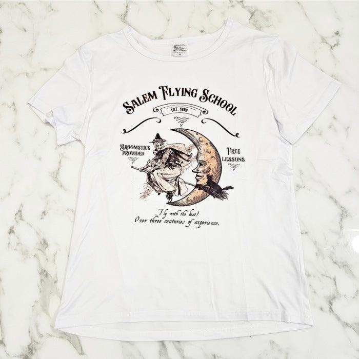 Women's Bright White Salem Flying School Graphic Tee - A Gothic Universe - Shirts